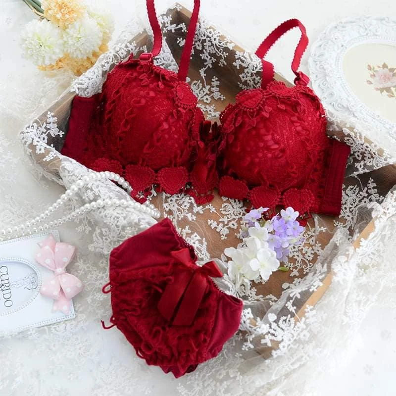 Women’s Floral Lace Push-Up Bra & Panty Set – Padded Matching Lingerie