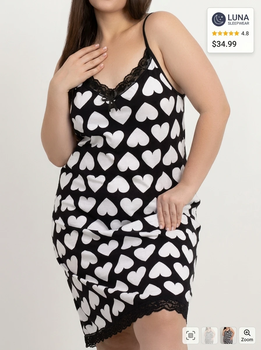 Ladies Plus Size Printed Nightdress with Lace Trim – Soft Comfortable Sleeveless Nighty for Women